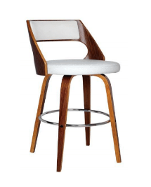 OSLO BENTWOOD (MODEL:14H) SWIVEL LEATHERETTE BAR STOOL - 65CM LEGS - WHITE / WALNUT