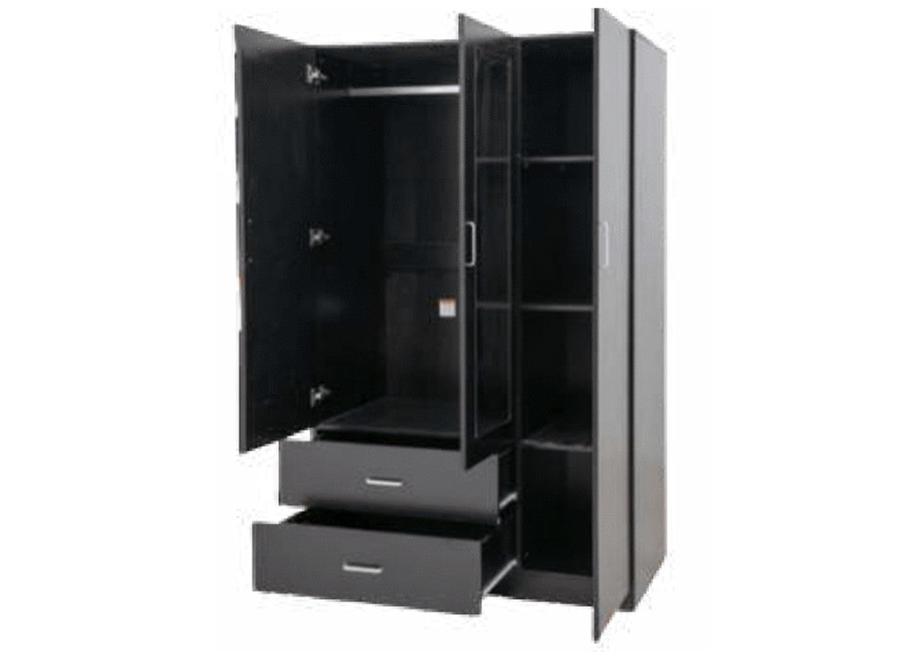 YELLOWSTONE UTILITY 3 DOOR / 2 DRAWER WARDROBE - 1915(H) x 1200(W) x 520(D) - WHITE OR BLACK