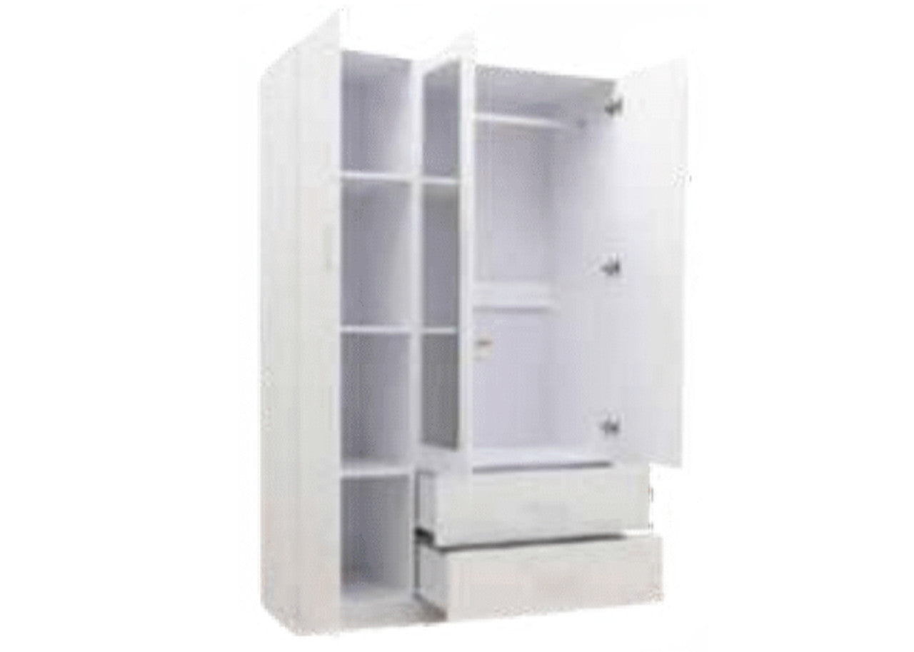 YELLOWSTONE UTILITY 3 DOOR / 2 DRAWER WARDROBE - 1915(H) x 1200(W) x 520(D) - WHITE OR BLACK