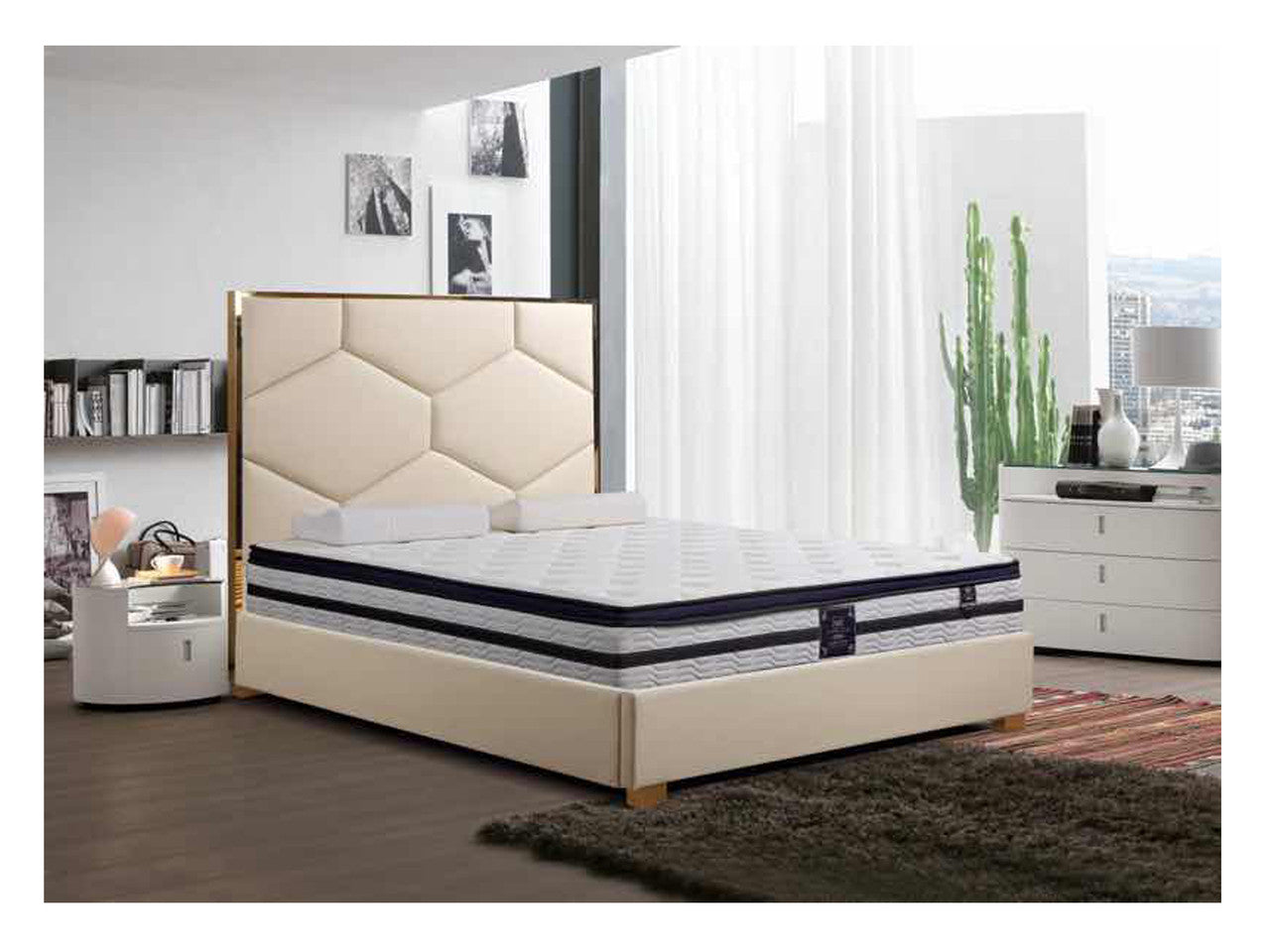 KING MORNINGTON VELVET FABRIC WITH SILVER CHROME BED HEAD FRAME - AS PICTURED