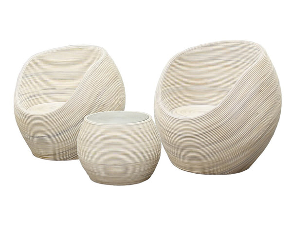 BARAMBIE CANE / RATTAN 3 PIECE SETTING - WHITEWASH