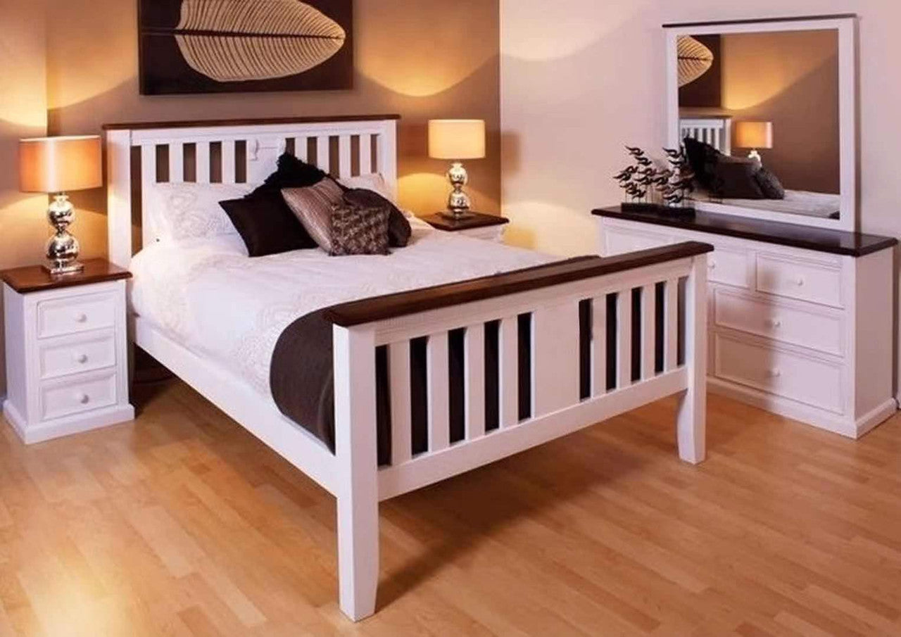 QUEEN JANE BED - WHITE/ WALNUT TOP
