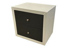 FRESHWATER 2 DRAWER LEATHERETTE BEDSIDE TABLE - 500(H) x 540(W) - WHITE / GREY
