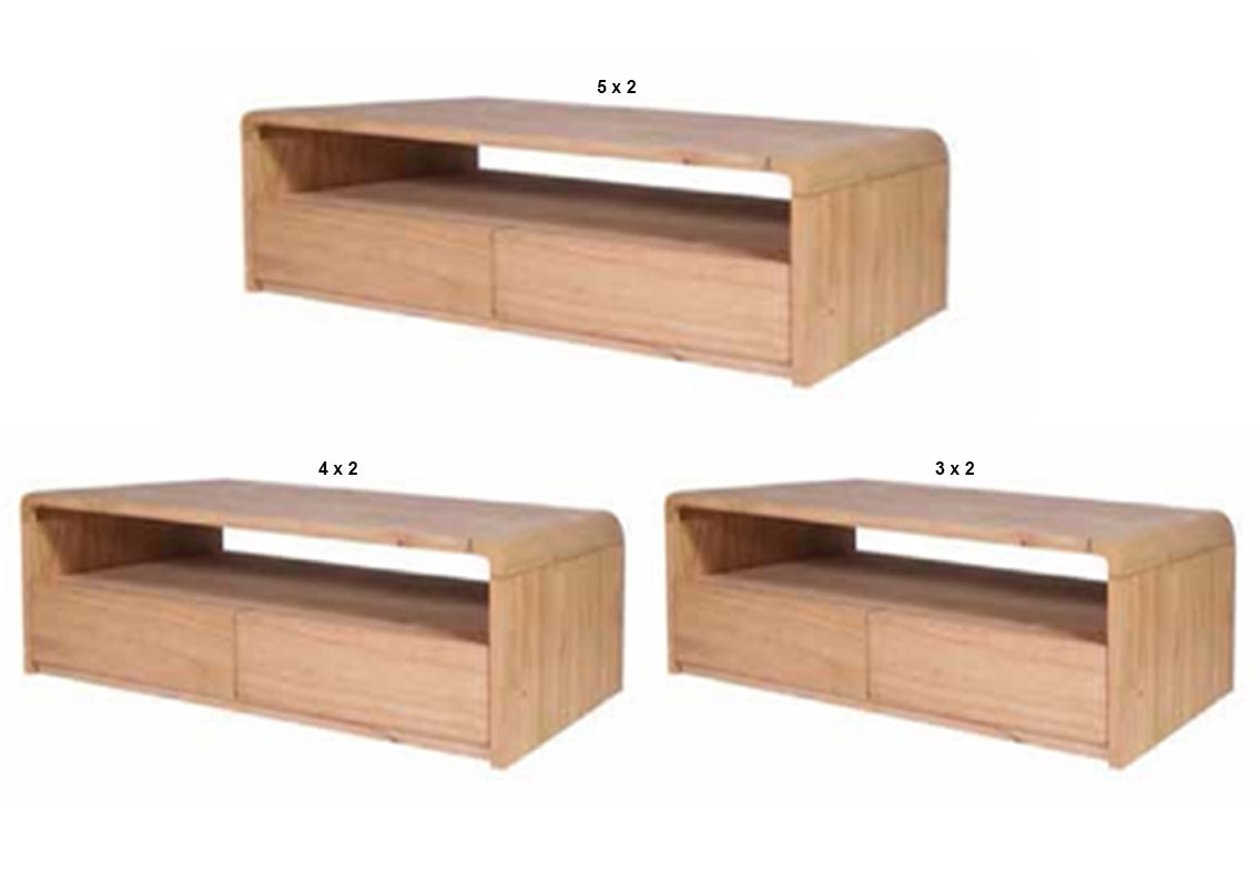 ANDRE (AUSSIE MADE) WITH 2 DRAWER COFFEE TABLE COLLECTION - TASSIE OAK COMBINATION - ASSORTED STAINED COLOURS - STARTING FROM $1199