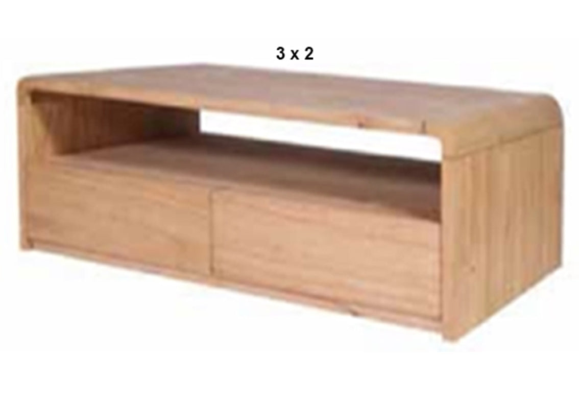 ANDRE (AUSSIE MADE) WITH 2 DRAWER COFFEE TABLE COLLECTION - TASSIE OAK COMBINATION - ASSORTED STAINED COLOURS - STARTING FROM $1199