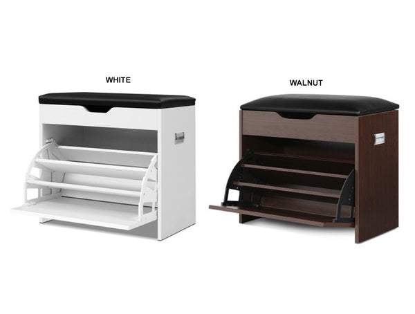 WENDERS 3 - TIER SHOE CABINET BENCH - WHITE OR WALNUT