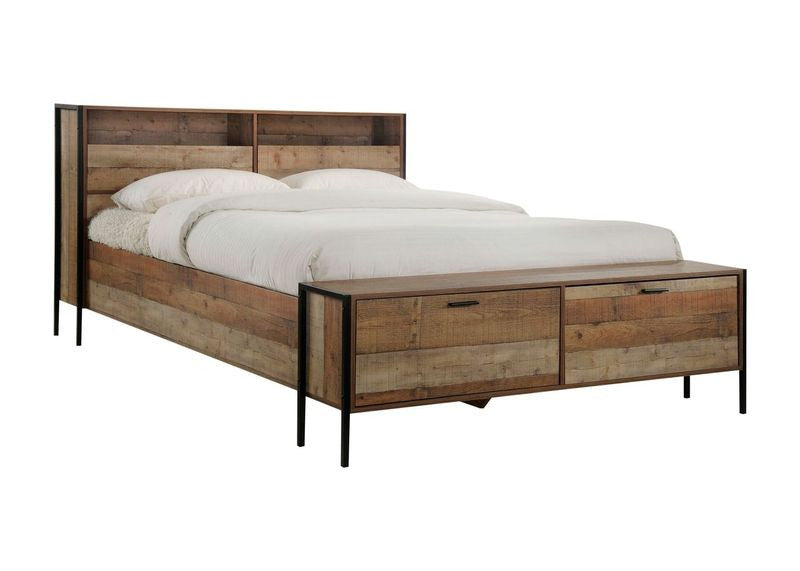 QUEEN KAYN BED FRAME WITH FRONT STORAGE- OAK FINISHED