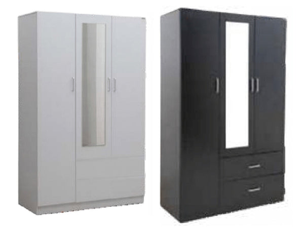 YELLOWSTONE UTILITY 3 DOOR / 2 DRAWER WARDROBE - 1915(H) x 1200(W) x 520(D) - WHITE OR BLACK