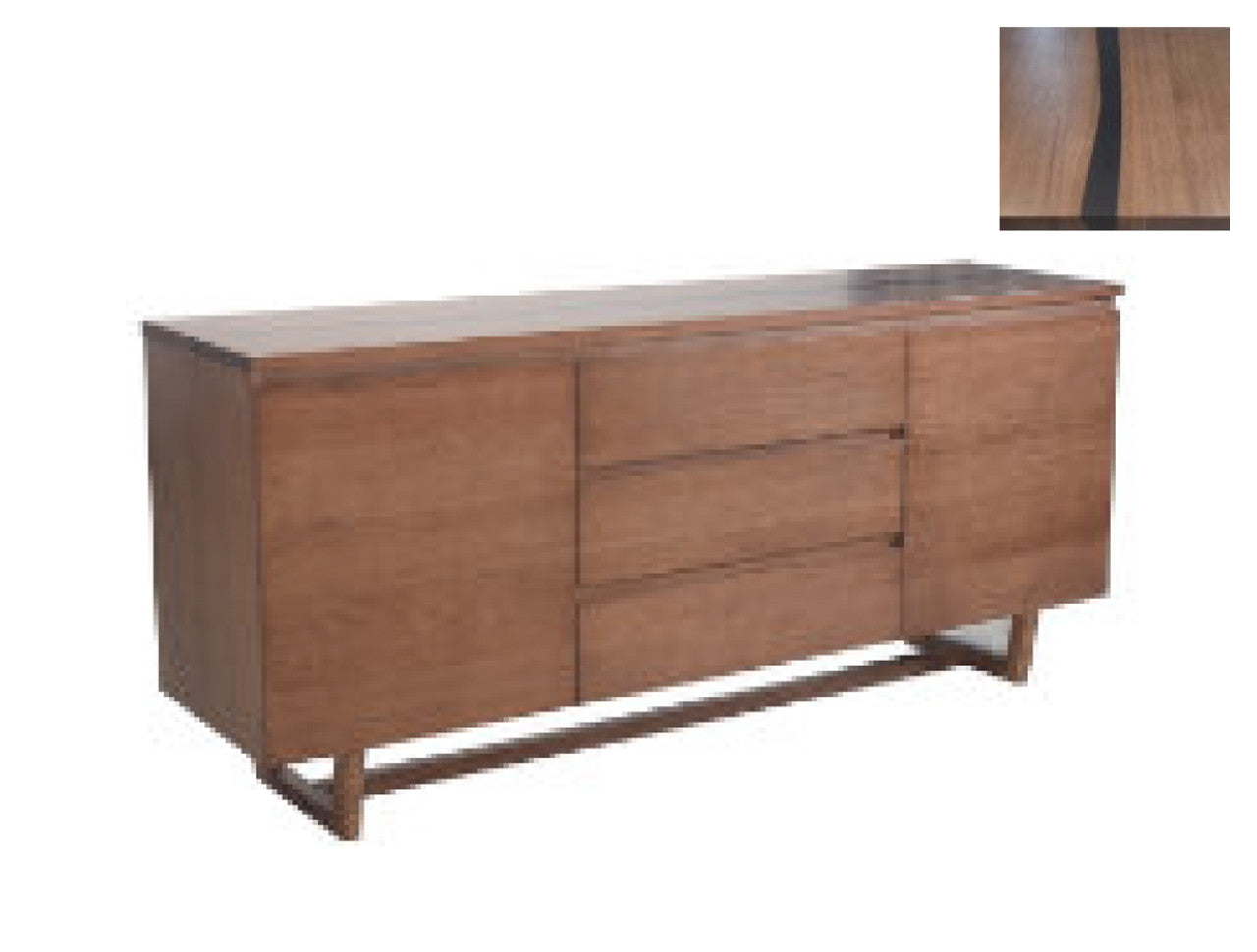 YURI 2 DOORS / 3 DRAWER BUFFET WITH RESIN TOP - 890(H) x 1800(W) x 460(D) - WALNUT