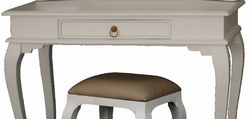 QUEEN ANN 1 DRAWER LARGE DRESSING TABLE & STOOL -1370(H) X 1000(W) - WHITE