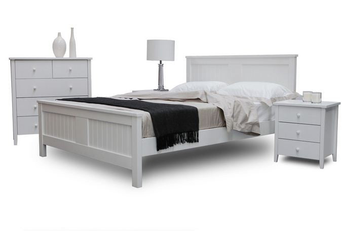 SINGLE OR KING SINGLE BRIGHTON 3 PIECE BEDROOM SUITE - WHITE