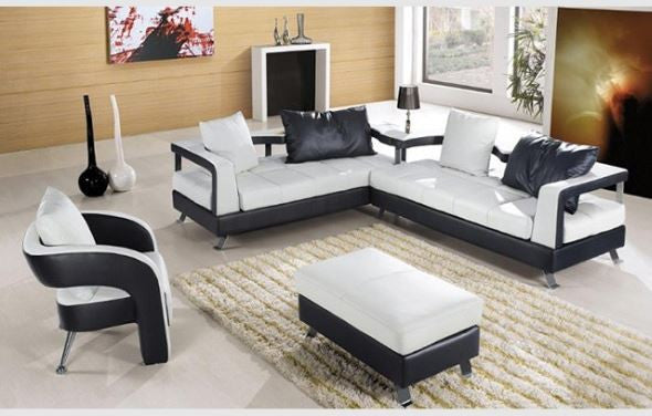 BOWANSI CORNER LOUNGE SUITE WITH COFFEE TABLE + OTTOMAN (MODEL- B2027 ) - CHOICE OF LEATHER AND ASSORTED COLOURS AVAILABLE