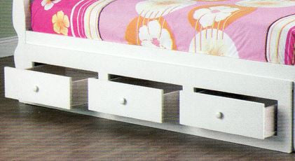 TEENAGE UNDERBED STORAGE 3 X DRAWERS - 1900(W) x 520(D) - WHITE