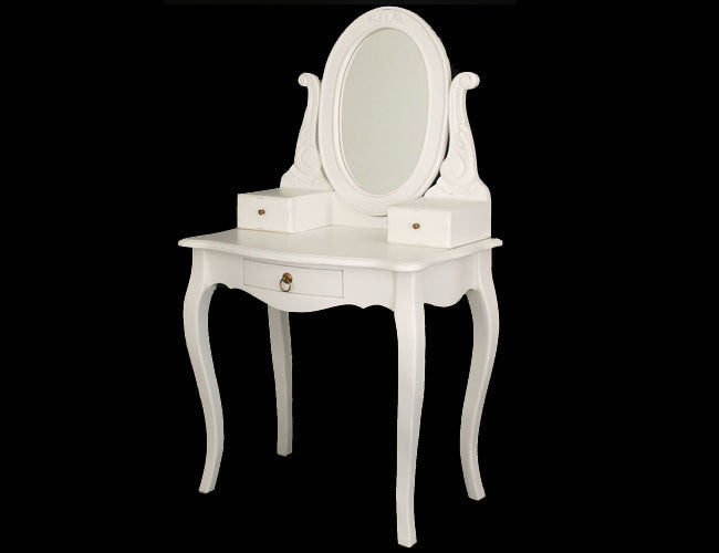 QUEEN ANNA 3 DRAWER SMALL DRESSING TABLE WITH MIRROR - 1370(H) X 700(W)- WHITE