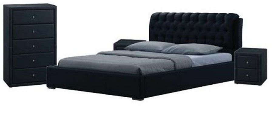 AVALON (WD-4118)  DOUBLE OR QUEEN 4 PIECE TALLBOY BEDROOM SUITE  - LEATHERETTE - BLACK OR WHITE