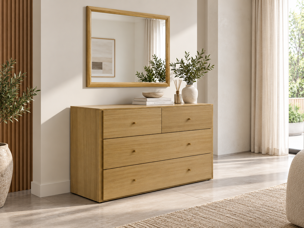 Demopolis 4 Drawer Dresser With Mirror - Natural & Warwick Orange/yellow