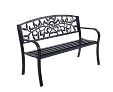 VALERIAN OUTDOOR 3 SEATER METAL BENCH WITH ARMREST - BLACK