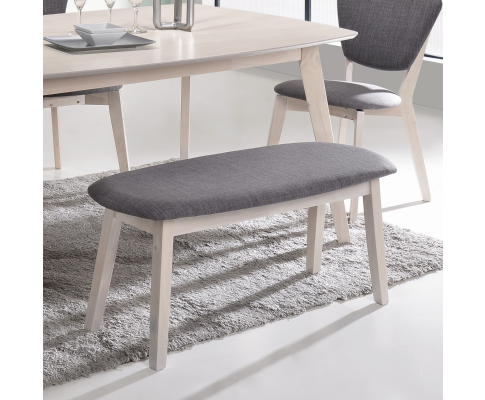 WALLACE DINING BENCH WITH FABRIC UPHOLSTERED SEAT - WHITE WASHED/ STONE GREY