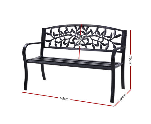 VALERIAN OUTDOOR 3 SEATER METAL BENCH WITH ARMREST - BLACK
