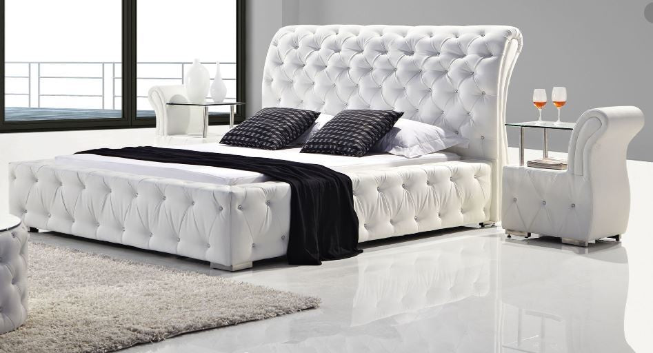 QUEEN BETHANY LEATHERETTE DIAMONTE BED (MODEL: B032#) - BLACK OR WHITE
