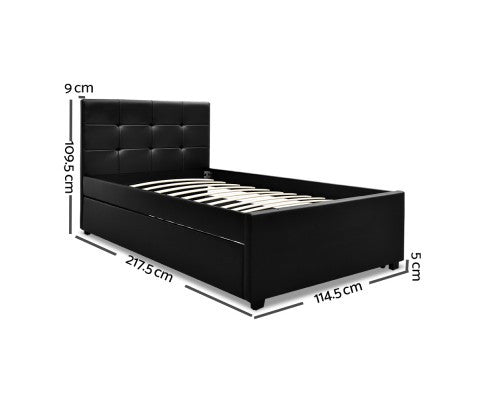 KING SINGLE ARTISS LEATHERETTE BED WITH TRUNDLE - BLACK