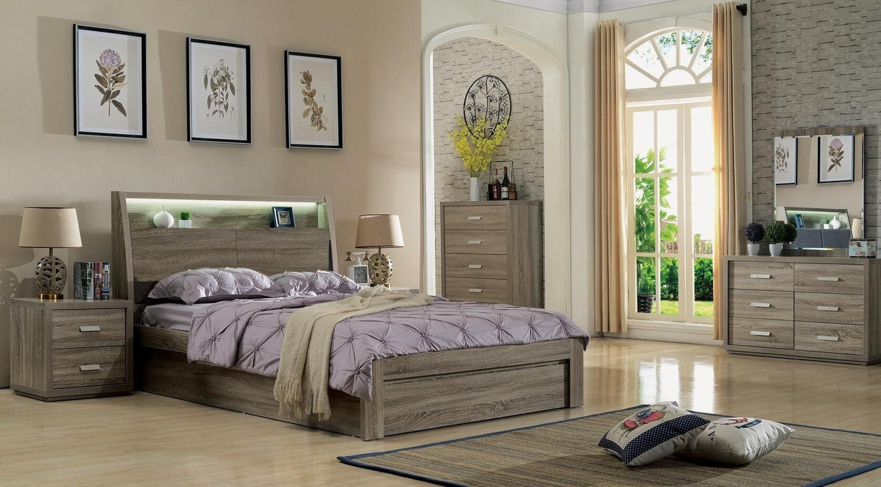 CHICAGO DOUBLE OR QUEEN 5 PIECE (DRESSER) BEDROOM SUITE - (2-15-19-20-15-14) - MOCHA OAK