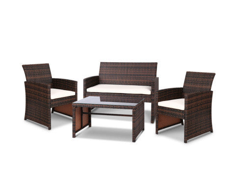 NORMA 4 PIECE OUTDOOR RATTAN LOUNGE SETTING - BROWN