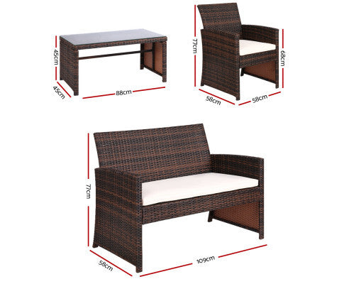 NORMA 4 PIECE OUTDOOR RATTAN LOUNGE SETTING - BROWN