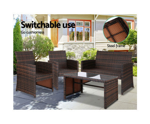 NORMA 4 PIECE OUTDOOR RATTAN LOUNGE SETTING - BROWN
