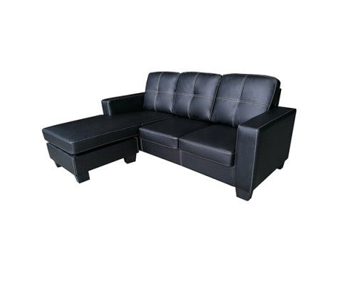 NOWRA 2 SEATER LEATHERETTE SOFA WITH REVERSIBLE CHAISE - BLACK