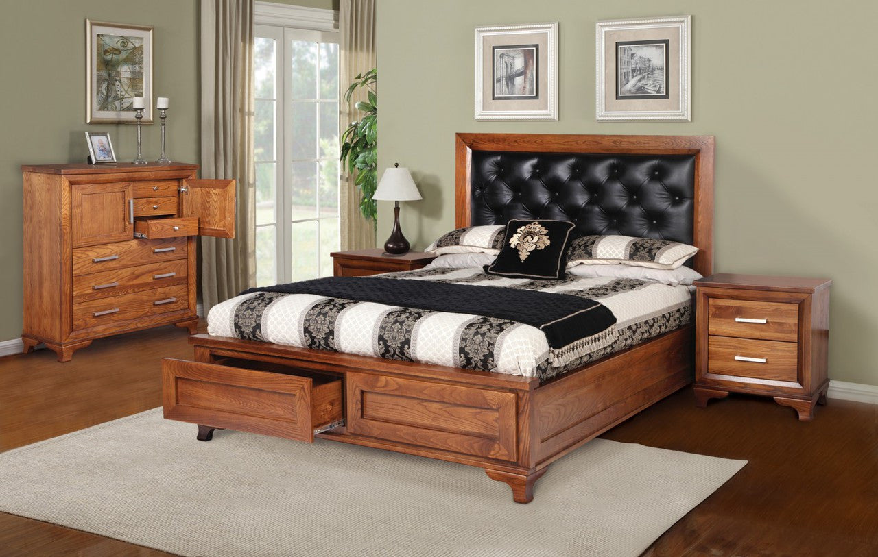 CASSIDY QUEEN 4 PIECE TALLBOY AMERICAN OAK BEDROOM SUITE(3-1-13-4-5-14) - OAK