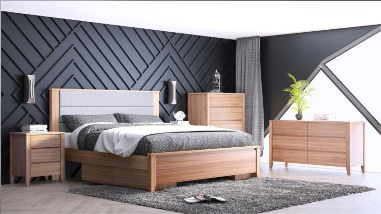 KING ALVAIR TIMBER BED WITH UNDERBED DRAWERS - SOLID ASH