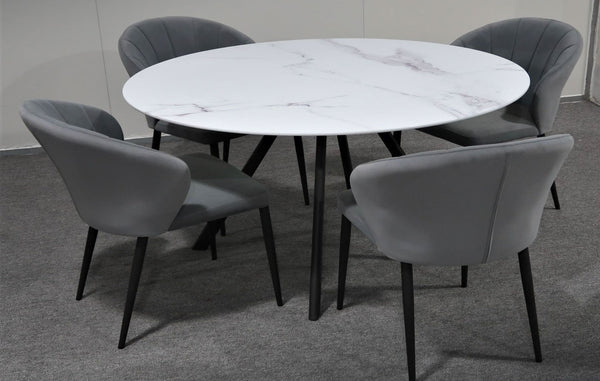 CIRCLE ROUND DINING TABLE ONLY - 1200(D) - GLASS WITH MARBLE EFFECT