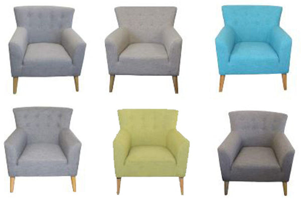 DARCY ACCENT FIESTA FABRIC UPHOLSTERED SOFA ARM CHAIR - ASSORTED COLOURS