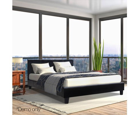 DOUBLE NEO PVC LEATHER BED FRAME - BLACK