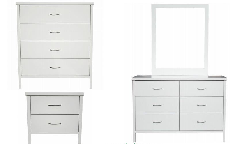 2-DRAWER BEDSIDE DIMENSION
H 570mm x W 540mm x D 405mm;
4-DRAWER TALLBOY ;
H 1015mm x W 940mm x D 445mm;
6-DRAWER DRESSER
H 800mm x W 1200mm x D 445mm