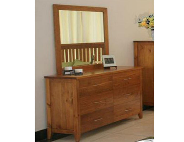 DAKOTA 6 DRAWER DRESSING TABLE WITH MIRROR ( MODEL - 4-5-22-15-14-16-15-18-19) - 800(H) X 1400(W) - CHESTNUT OR WALNUT