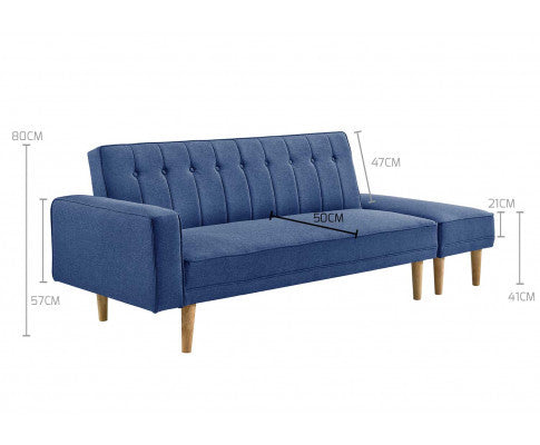 AZALEA FABRIC 3 SEATER SOFA BED WITH OTTOMAN - BLUE