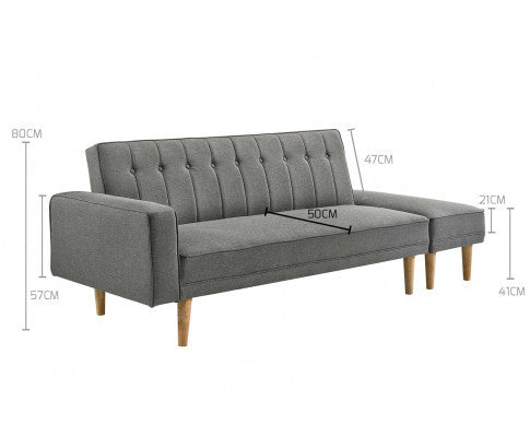 AZALEA FABRIC 3 SEATER SOFA BED WITH OTTOMAN - LIGHT GREY