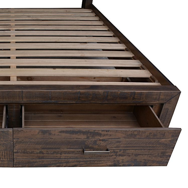 King Single Munich Timber Bed With Under Bed Storage - Grey Stone