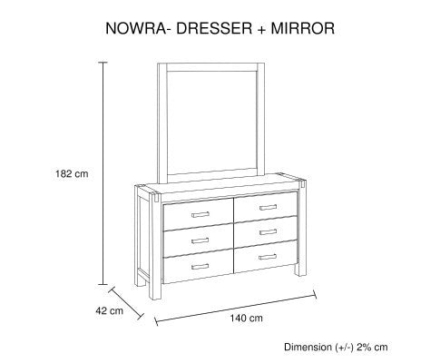 NOWRA 6 DRAWER DRESSING TABLE WITH MIRROR - CHOCOLATE