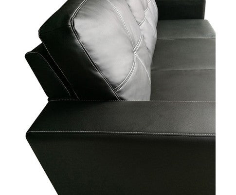 NOWRA 2 SEATER LEATHERETTE SOFA WITH REVERSIBLE CHAISE - BLACK