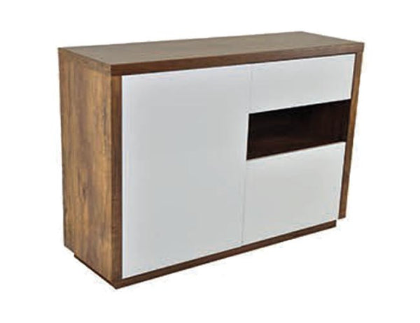 SHARON 1 DOOR / 2 DRAWER BUFFET -900(H) X 1200(W) - HIGH GLOSS WHITE / ANTIQUE OAK