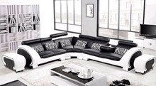 LORNA LEATHERETTE CORNER LOUNGE SUITE - WHITE WITH BLACK