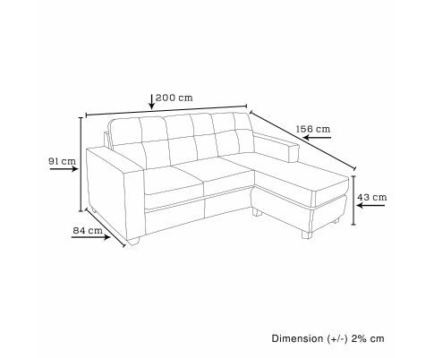 NOWRA 2 SEATER LEATHERETTE SOFA WITH REVERSIBLE CHAISE - BLACK