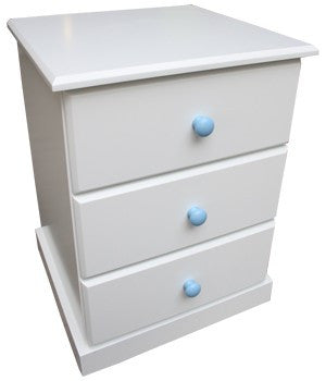 FEDERATION (AUSSIE MADE) 3 DRAWER BEDSIDE WITH STANDARD WOODEN KNOBS (NOT AS PICTURED) - PRICED IN ASSORTED COLOURS (VIC ASH AND PINE OPTIONS ALSO AVAILABLE - PRICE ON APPLICATION) - CUSTOMISATION AVAILABLE