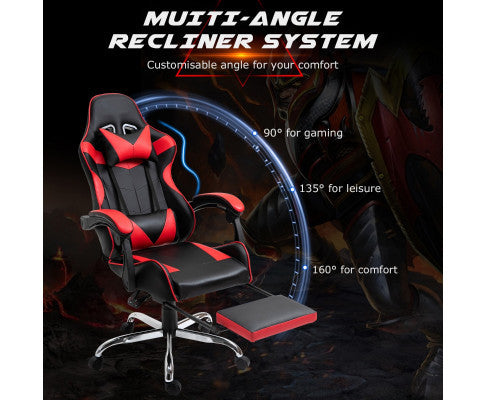 EUGENE RECLINING OFFICE COMPUTER  GAMING CHAIR  WITH FOOTREST -  RED