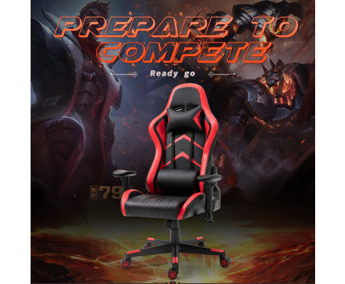 JEMAINE PU LEATHER OFFICE COMPUTER GAMING CHAIR - BLACK & RED
