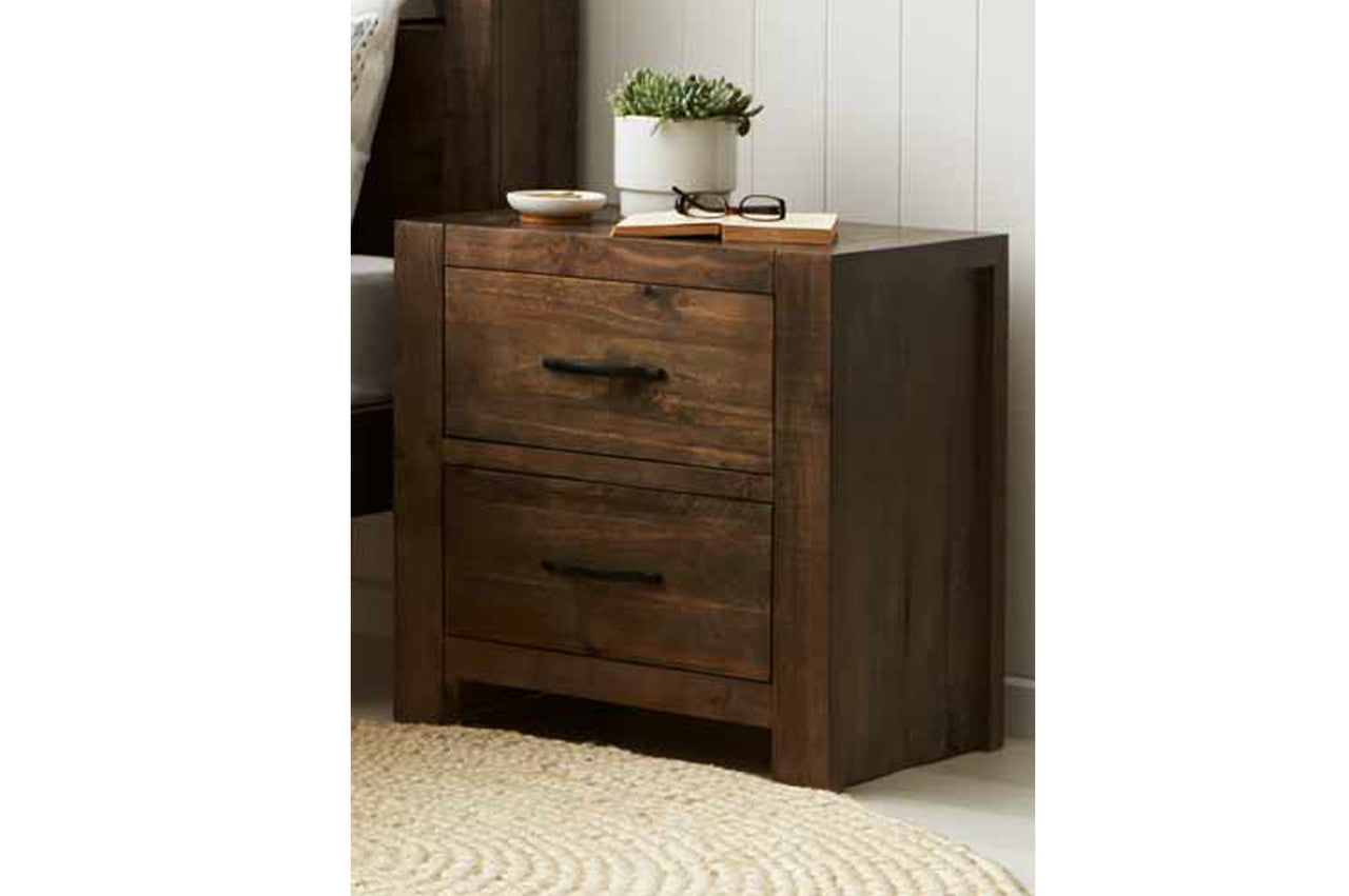 GREELY (AUSSIE MADE) 2 DRAWER BEDSIDE TABLE - 580(H) x 620(W) x 420(D) - ASSORTED STAINED COLOURS