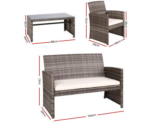 NORMA 4 PIECE OUTDOOR RATTAN LOUNGE SETTING - GREY